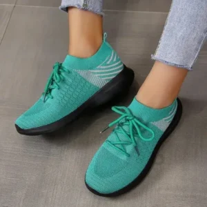 Loplopshoe Women'S Fashion Platform Lace Up Flyknit Sneakers